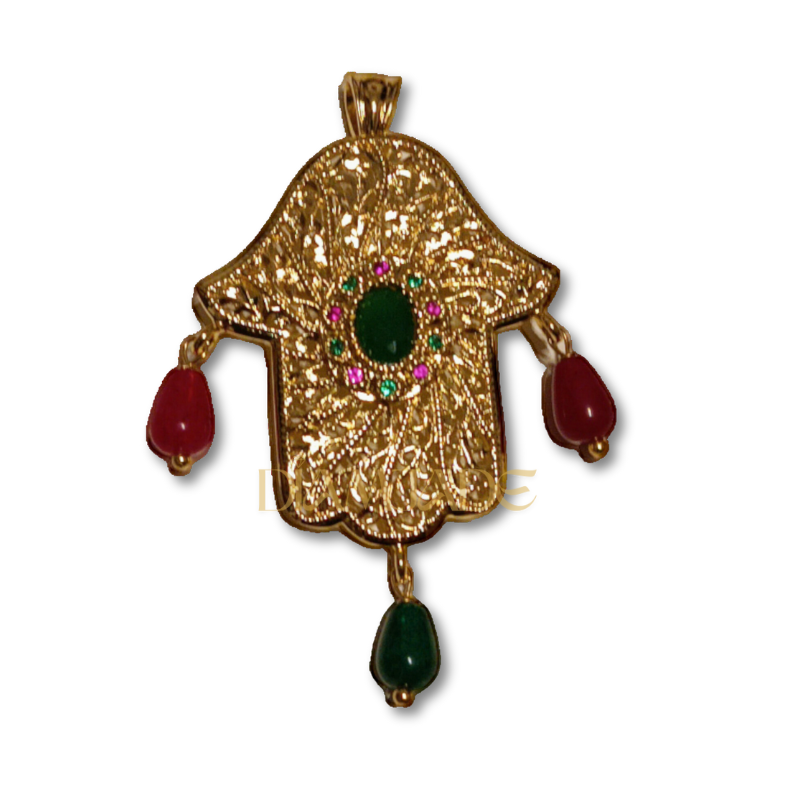 Broche Khmissa Beldi traditionnel en plaqué or chic et moderne