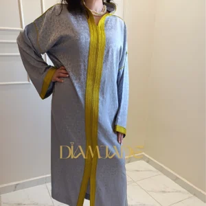 Caftan Makhzani gris vert en Brocart Satiné