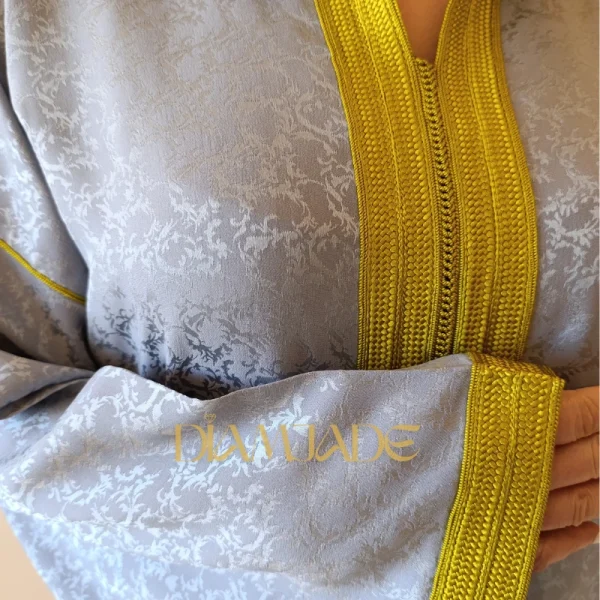 Caftan Makhzani gris vert en Brocart Satiné – Image 2