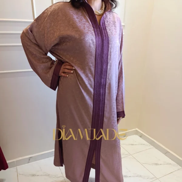 Caftan Makhzani rose mauve en Brocart Satiné – Image 2