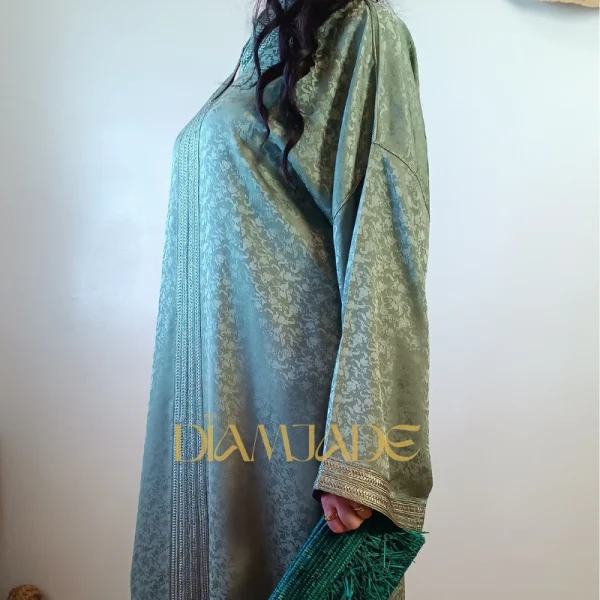 Caftan Makhzani vert tige en Brocart Satiné – Image 2