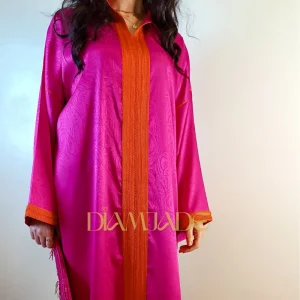 Caftan Makhzani rose orange en Brocart Satiné