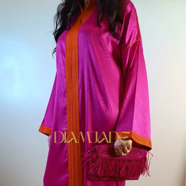 Caftan Makhzani rose orange en Brocart Satiné – Image 2