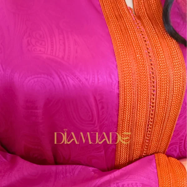 Caftan Makhzani rose orange en Brocart Satiné – Image 4