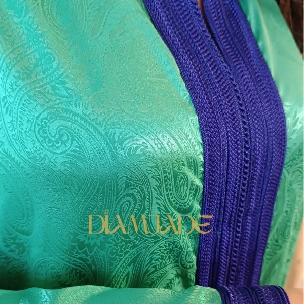 Caftan Makhzani vert bleu en Brocart Satiné – Image 3