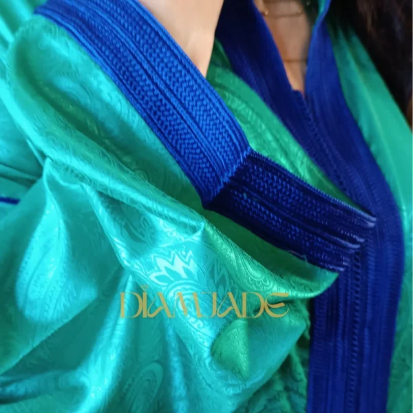 Caftan Makhzani vert bleu en Brocart Satiné – Image 4