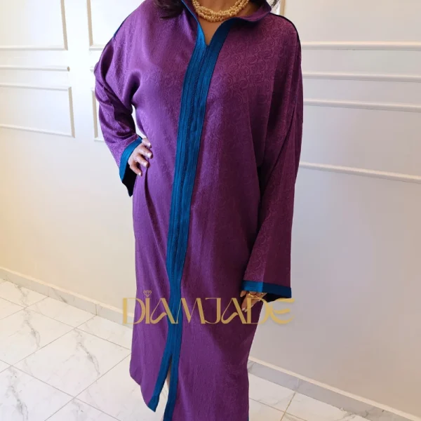 Caftan Makhzani mouve turquoise en Brocart Satiné – Image 2
