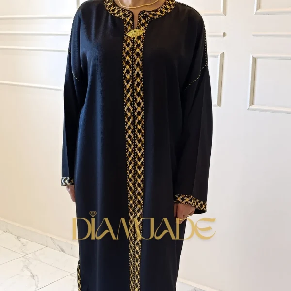 Caftan Makhzani rond noir finition artisanale