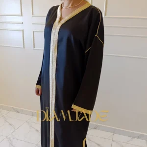Caftan Makhzani vert en Sam Hor - Caftan marocain en drap de soie fluide