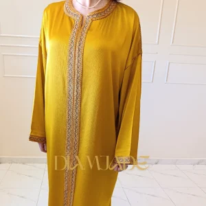 Caftan Makhzani Jaune Moutarde finition artisanale