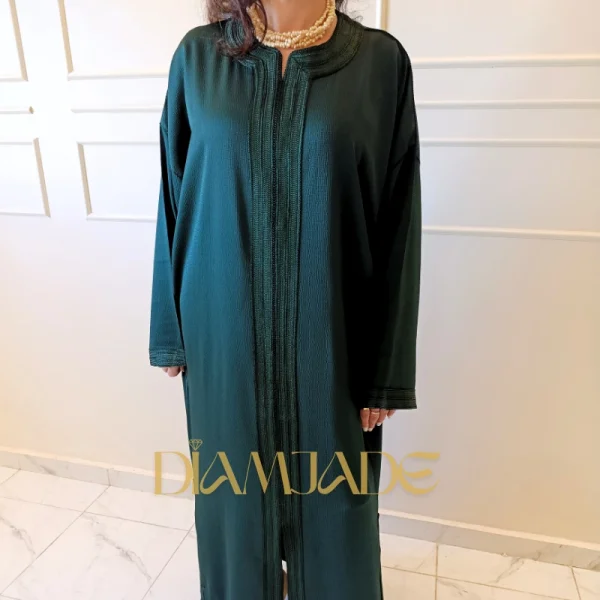 Caftan Makhzani vert royal avec Sfifa Malakia et Darss fait main