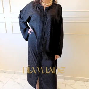 Caftan Makhzani Noir satiné finition artisanale