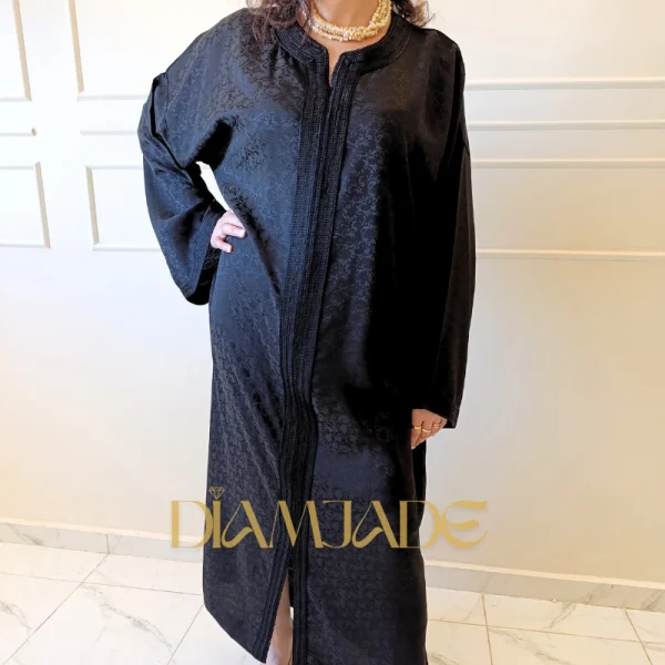 Caftan Makhzani Noir satiné finition artisanale
